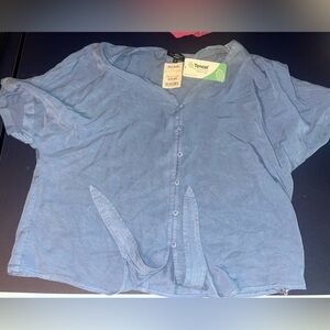 Blue Shirt with Bow Ties at Bottom